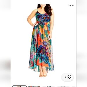 City Chic Maxi Hot Summer Days Floral Print Coral Sleeveless High-low Hemline M